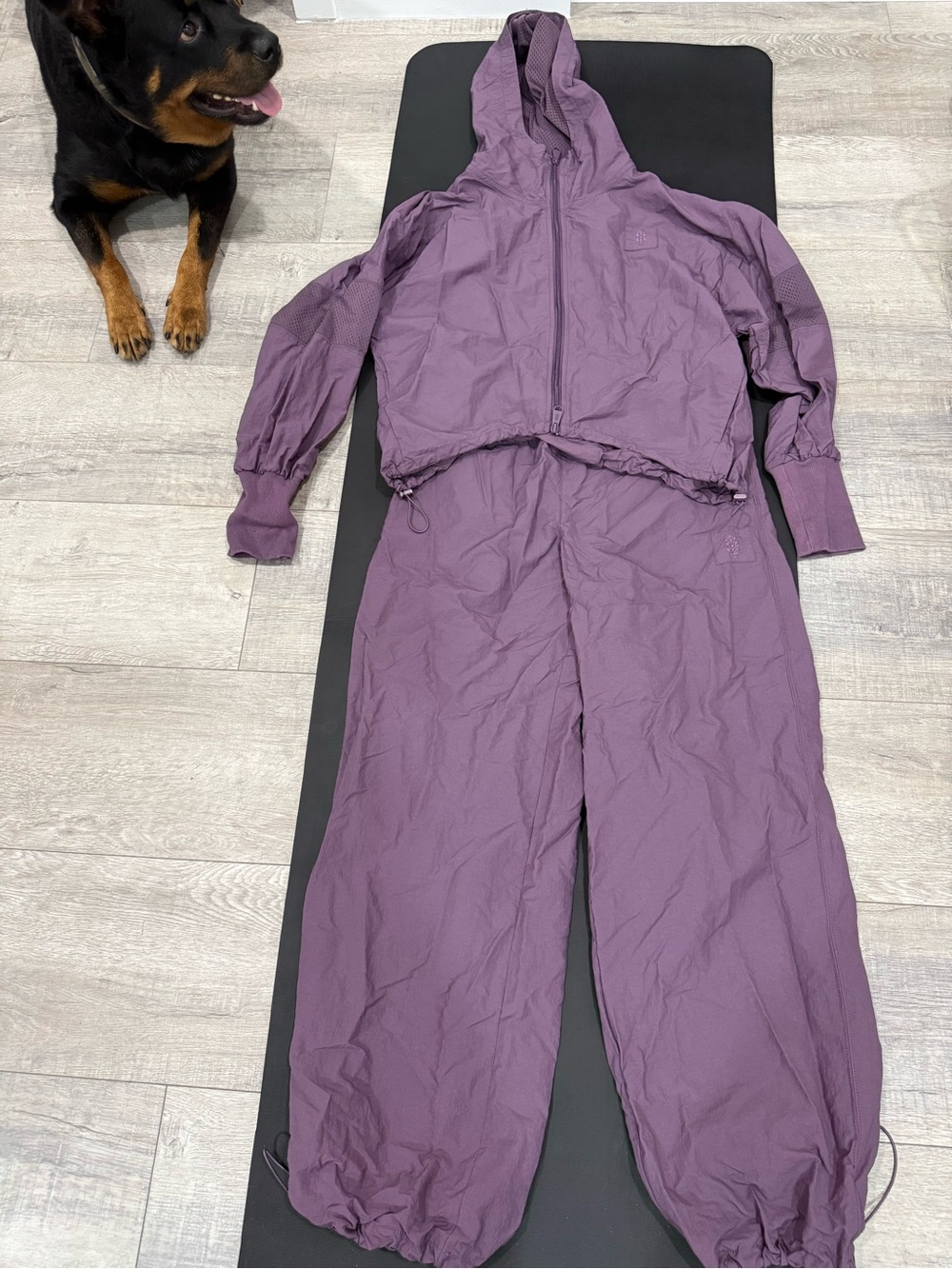 Free People Purple Hooded Track Jumpsuit